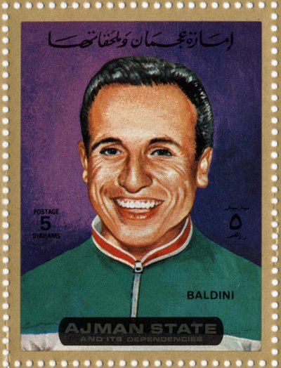 UAE-stempel som representerer syklisten Ercole Baldini (Ne 1933) av School Arabic