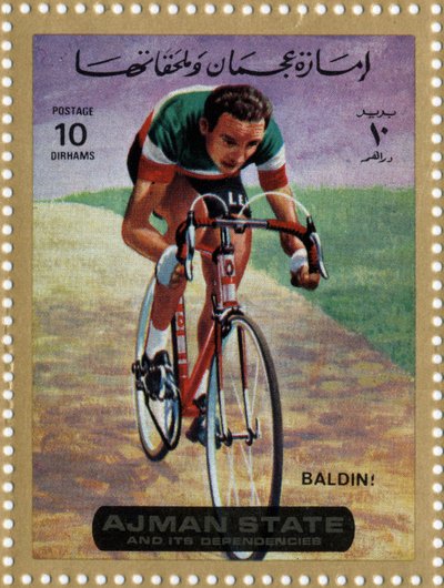 UAE-stempel som representerer syklisten Ercole Baldini (Ne 1933). av School Arabic