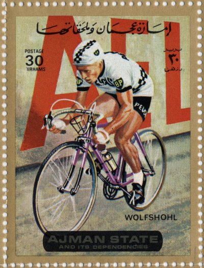 UAE-stempel som representerer syklisten Rolf Wolfshohl (Ne 1938). av School Arabic