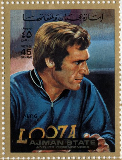 UAE-stempel som representerer syklisten Rudi Altig (Ne 1937). av School Arabic