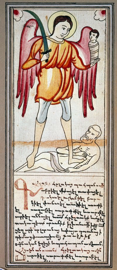 Representasjon av Saint Michael. Miniatyr fra et armensk manuskript. Paris fra 1800-tallet, Armensk museum av School Armenian