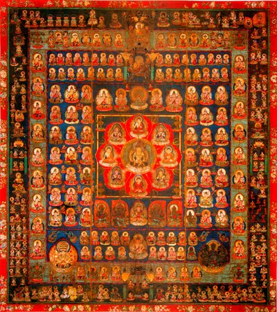 Buddhisme: mandala taizokai (Garbhadhatu) sagt om matrisens verden - Anonym gouache på silke, 8.-9. århundre Dim 187x164,3 cm To-Ji Kyoto, Japan av School Asian