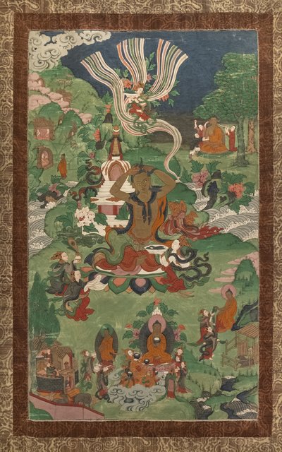 Hårklipp og andre scener. Thangka fra en oppfølger viet hovedepisodene i Buddhas liv. av School Asian
