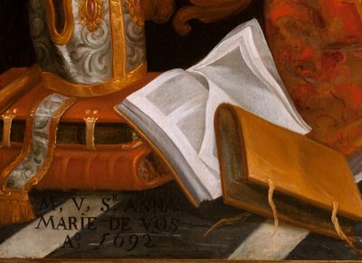 Saint Augustine i tilbedelse av den hellige Maria av School Belgian