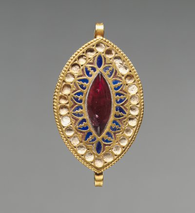 Mandelformet anheng, 400-600 (gull, lapis lazuli, granat og glass) av School Byzantine