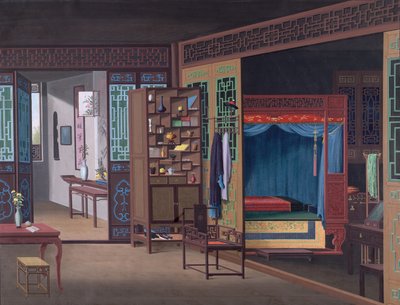Legge til. Eller. 2190 Tegning av interiøret i huset til en kinesisk tjenestemann av School Chinese