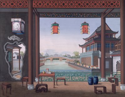 Legge til. Eller. 2194 Tegning av interiøret i huset til en kinesisk tjenestemann av School Chinese