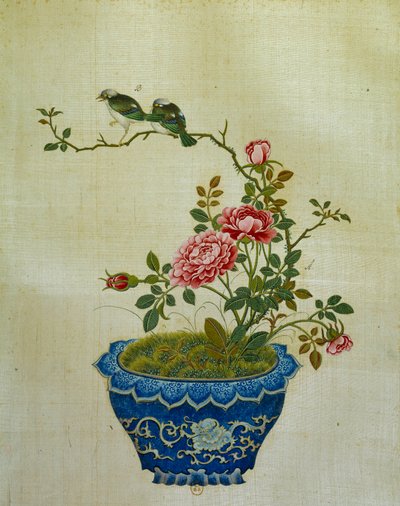 Art China: maleri på silkeblomster og fugler. Anonym av School Chinese