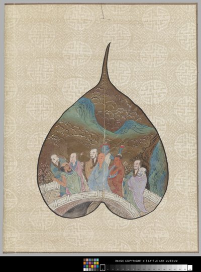 Bodhi-blad med Luohan-maleri (blekk og farge på blad) av School Chinese