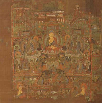 Ch.1.iii.02 Paradise of Bhaisajyaguru, 8.-9. århundre, Tunhuang (stoffmaling på silke) av School Chinese