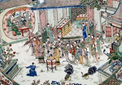 Kinesisk kunst: tradisjonell fest med konsert. Maling på porselen. 18. århundre. Paris, Guimet-museet, Nasjonalmuseet for asiatisk kunst av School Chinese