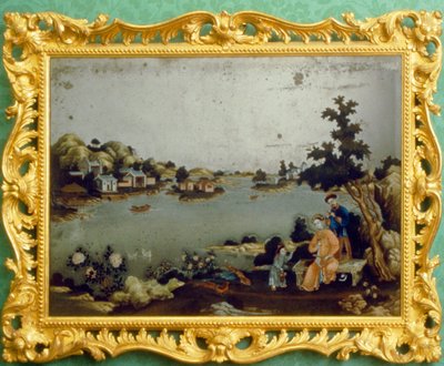 Kinesisk speilmaleri av landskap, musikk og vers (pigment på speil) av School Chinese