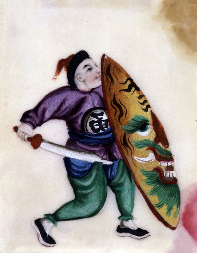 Kinesisk soldat med sverd og skjold. av School Chinese