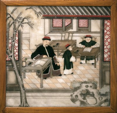 Dekorativ marmorplate som representerer bokstaver i skapet deres. Malt marmor, Qing-dynastiet (1644-1911), kinesisk kunst. Musee d