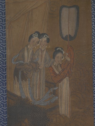 Fem kvinner i en prosesjon (blekk og farge på silke) av School Chinese