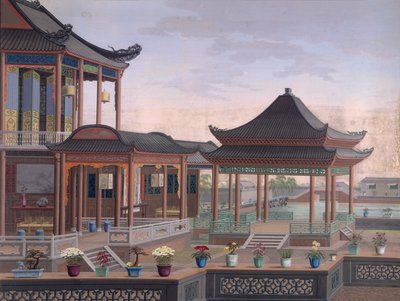 House of a Chinese Official, ca. 1800-05 (ugjennomsiktig akvarell på papir) av School Chinese