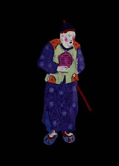 Gammel mann i tradisjonelle klær. Malt papirklipp eller «Jian Zhi», kinesisk folkekunst, Peking. av School Chinese