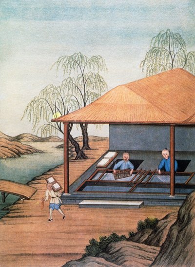 Gammel papirfabrikk, fargetrykk, Kina av School Chinese