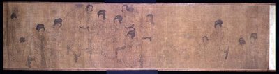 Palace Ladies at Leisure Handscroll, detalj av damer som lager musikk, etter en original av Wen-chu Chou (fl.970) Southern Sung-perioden, ca. 1140 (blekk og pigment på silke) (se også 114251) av School Chinese