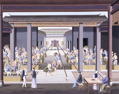 Pounding the Tea, ca. 1800 (gouache-tegninger på tungt innfødt papir) av School Chinese