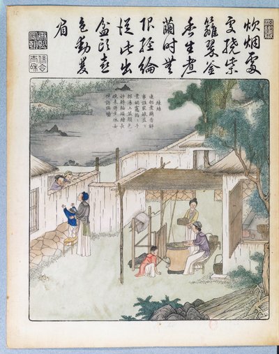 Silkespinning, illustrasjon fra Yu Tche Keng Tche T