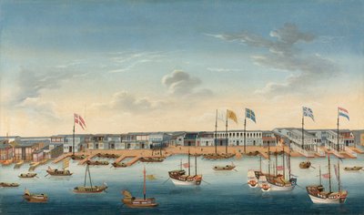 The Hongs at Canton, ca. 1780 (olje på lerret) av School Chinese