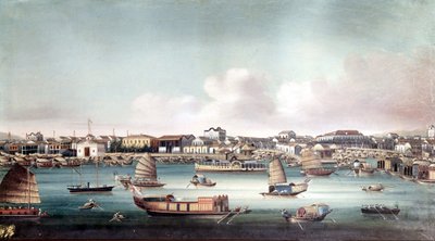 Havnen i Kanton (Kina) rundt midten av 1800-tallet. Anonym kinesisk maleri. av School Chinese