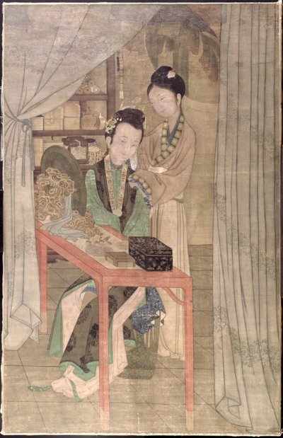Kvinne på toalettet hennes (gouache på silke) av School Chinese
