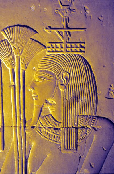 Det gamle Egypt, veggmaleri/utskjæring, Nilens Gud bringer lotusblomster, Temple for Seti I, Abydos av School Egyptian