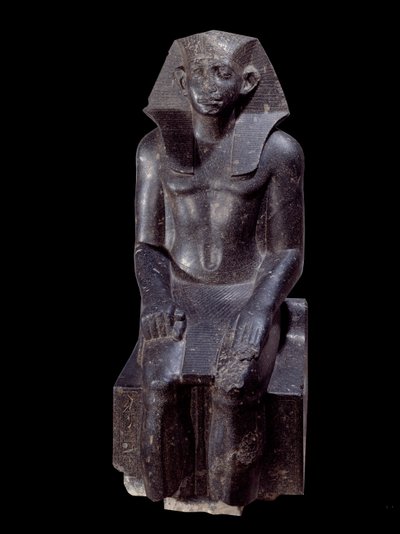 Gammel egyptisk kunst: Statue av kong Sesostris III alder. Diorittskulptur rundt 1870 f.Kr. (12. dynasti, ca. 1963-1786). Fra Medamoud (Egypt). Høyde: 1.200 m. Paris, Musée du Louvre av School Egyptian