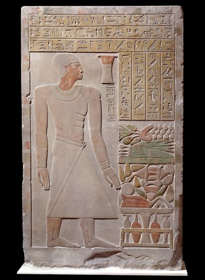 Egyptisk antikvitet: kalksteinstele av monumentet til minne om talsmannen for Vizir Senousret som danner et kapell. Rundt 1700 f.Kr. Sent 12. dynasti av School Egyptian