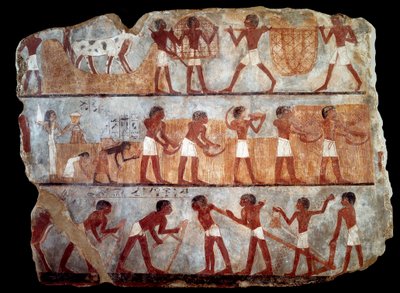 Såing og tilbakekalling fra graven til skriveren Unsou (fresco) av School Egyptian