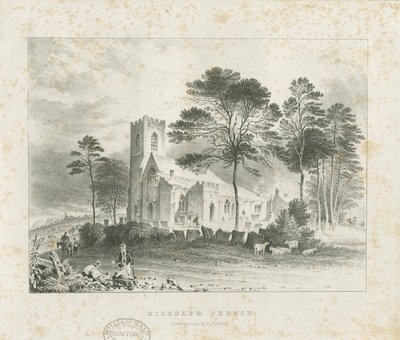 Biddulph (gamle) kirke: litografi og [? 1800-tallet] (trykk) av School English
