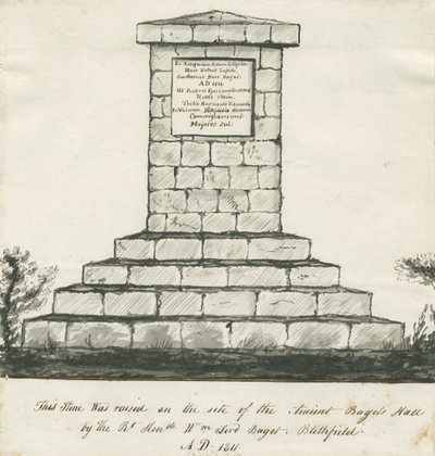 Blithfield - Memorial på stedet til Ancient Bagots Hall: sepia-tegning, nd [1800-tallet] (tegning) av School English