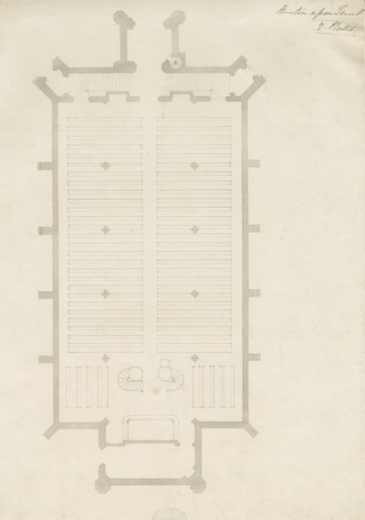 Burton-upon-Trent - Holy Trinity Church: tegning, nd [?1820-tallet] (tegning) av School English