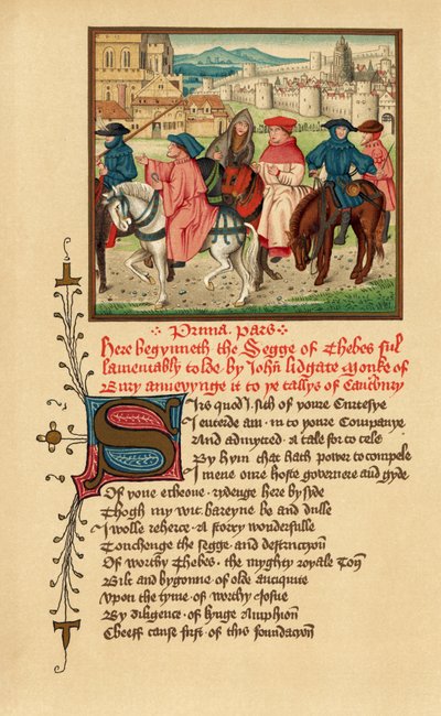 Canterbury-pilegrimene, illustrasjon fra Canterbury Tales av Geoffrey Chaucer, fra «English Literature» (trykk) av School English