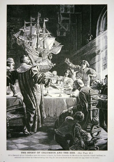 Christopher Columbus og egget (litho) av School English