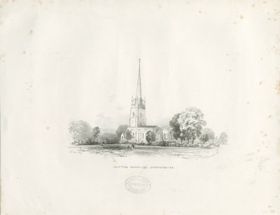 Clifton Campville kirke: litografi av School English