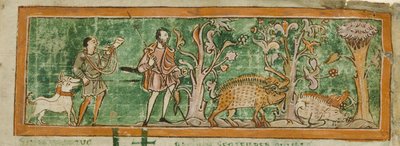 Bomull MS Tiberius B V/1 f.7 Griser på beite, fra en samling av angelsaksisk diverse (vellum) av School English