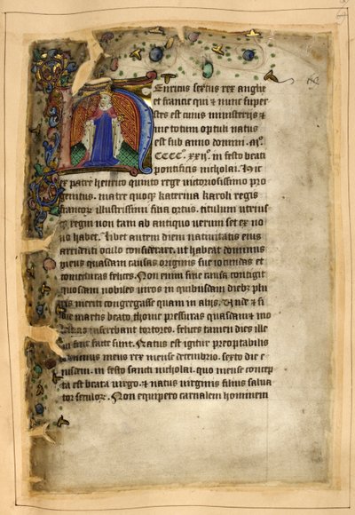Cotton Tiberius A. VIII, f.67 Historikert initial av Henry VI (vellum) av School English