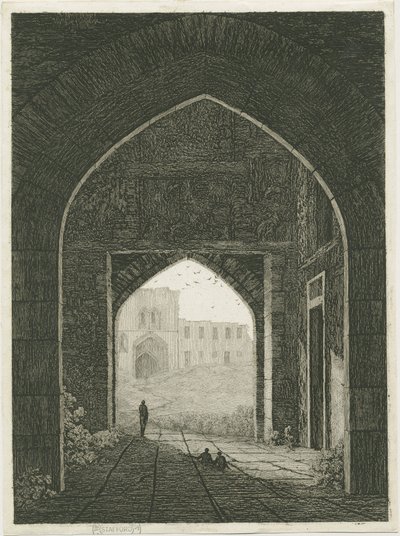 Dudley Castle - Gatehouse and North Gateway: etsning, og [?1800-tallet] (trykk) av School English