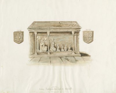 Eccleshall Church: Biskop Benthams grav: vannfargemaleri, nd [?1800-tallet] (maleri) av School English