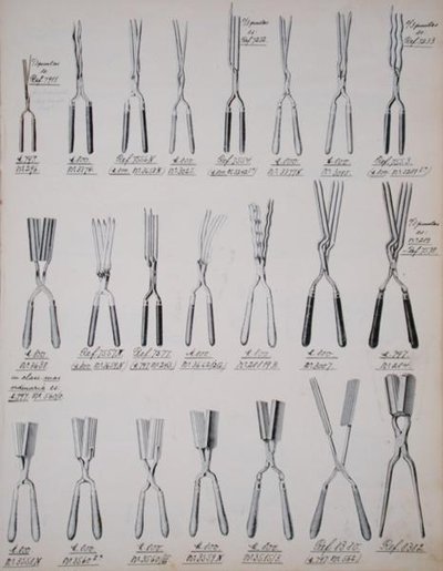 Hårkrølltang, fra en handelskatalog over husholdningsvarer og tilbehør, ca. 1890-1910 (farge litho) av School English
