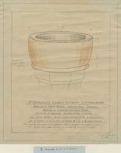 Hanbury Church - Ancient Font Bowl: tracing, nd [1933] (tegning) av School English