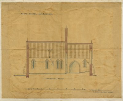 Hints Church: sporing, og [? 1800-tallet] (tegning) av School English