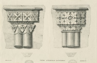 Interiør i Lichfield Cathedral - Utskåret løvverk: litografi og [? 1800-tallet] (trykk) av School English