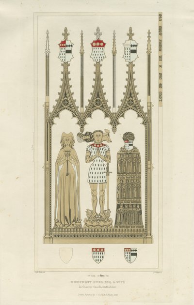 Interiør i Okeover kirke - Monument til Humphrey Oker: gravering, nd [c 1846] (trykk) av School English