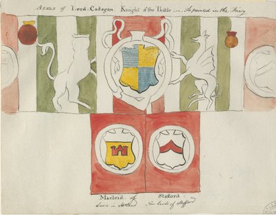 Lichfield - Arms of Lord Cadogan (Friary): vannfargemaleri, nd [?sent 18. århundre] (maleri) av School English