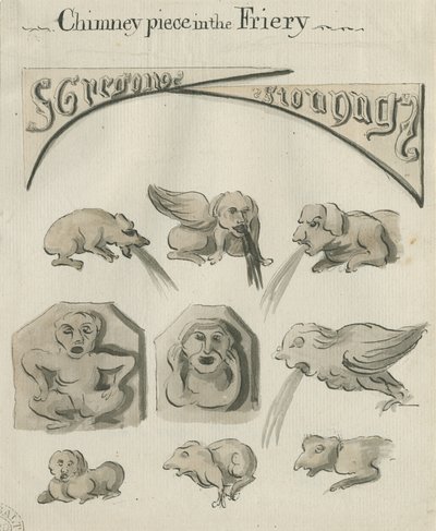 Lichfield - Chimney Piece in the Friary: penn- og vasketegning, nd [?sent 18. århundre] (tegning) av School English