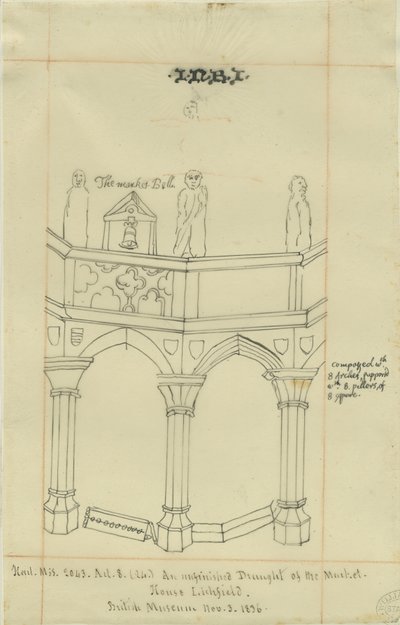 Lichfield - Market Place: sporing, 3. november 1836 (tegning) av School English